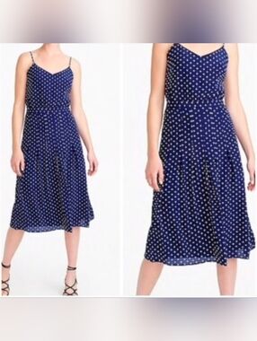 J. Crew SILK Navy Polka Dot Midi Slip Dress 2